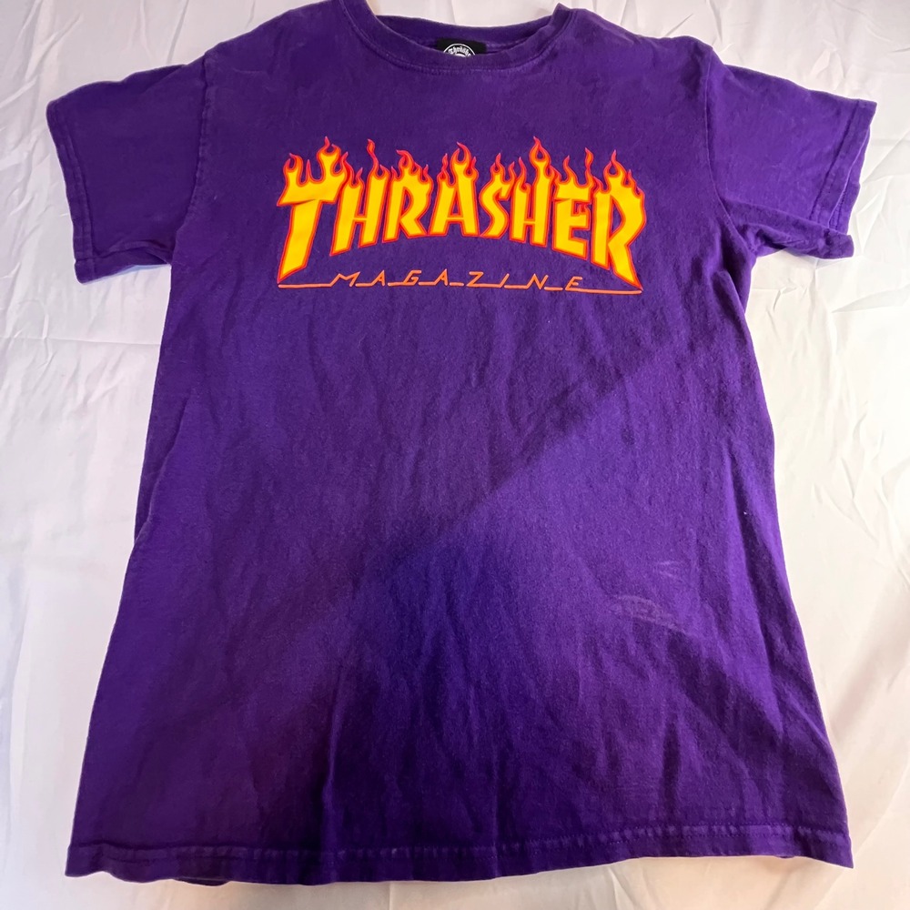 Thrasher S Purple Flame Logo Graphic T-Shirt Small Skater‎ Streetwear Hypebeast